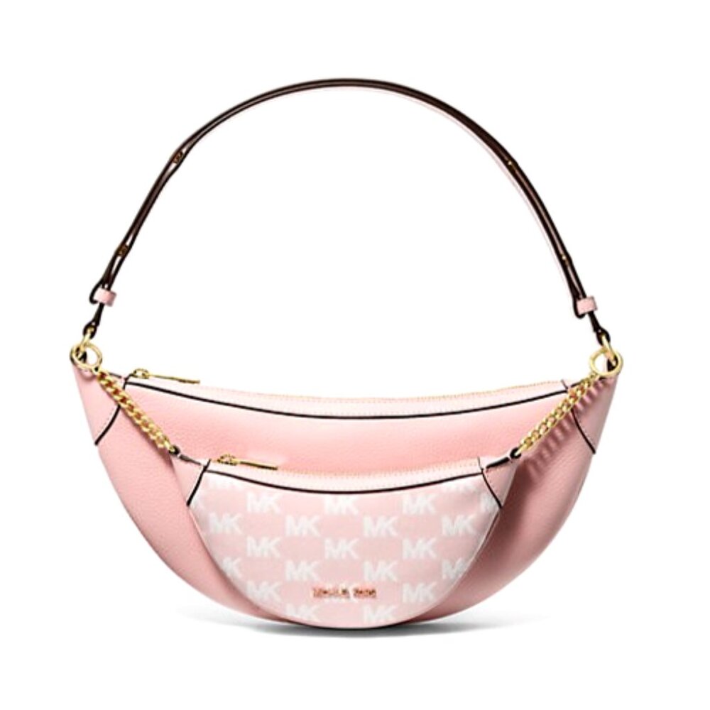 New Michael Kors Hollis Medium 2-in-1 Shoulder bag Leather & Logo Powder Blush